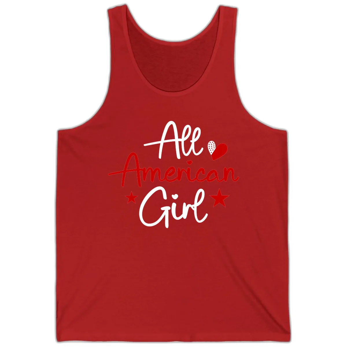 All American Girl Patriotic Heart Stars Tank in Red
