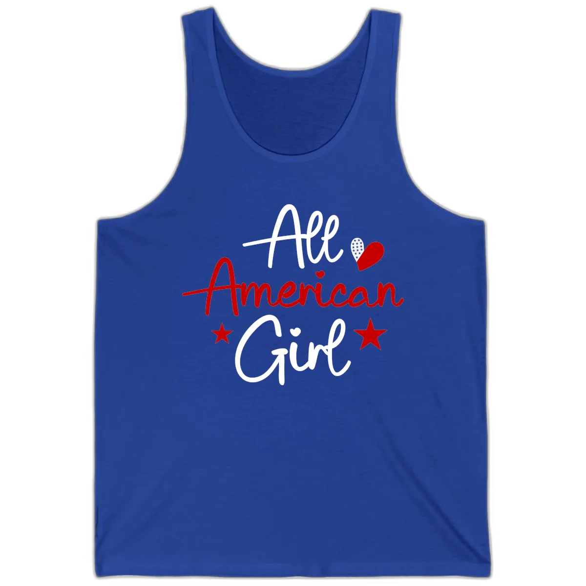 All American Girl Patriotic Heart Stars Tank in True Royal