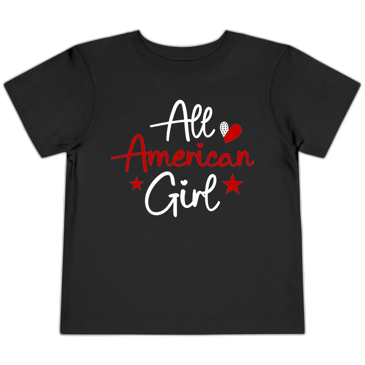 All American Girl Patriotic Heart Stars Toddler T-Shirt in Black