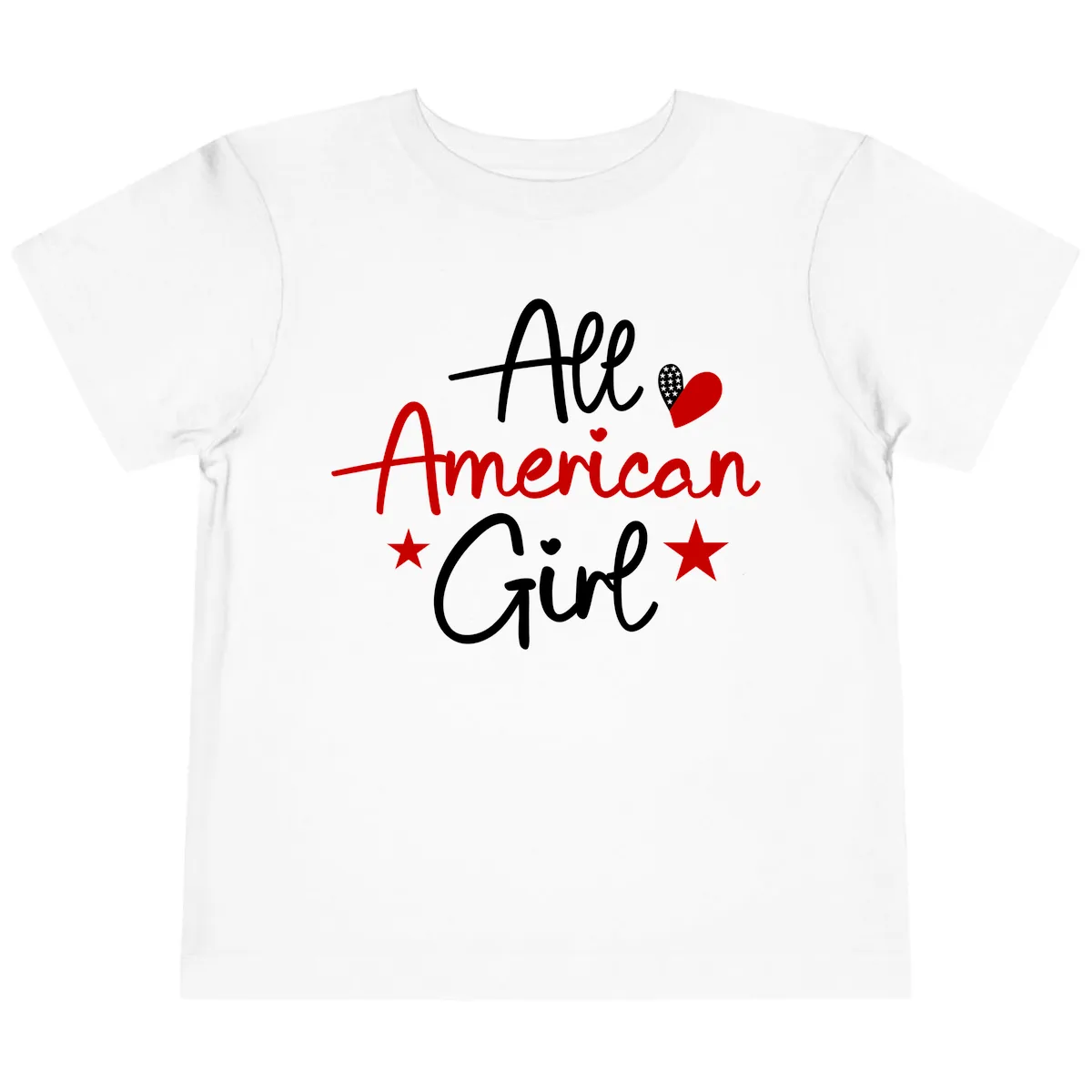 All American Girl Patriotic Heart Stars Toddler T-Shirt in White