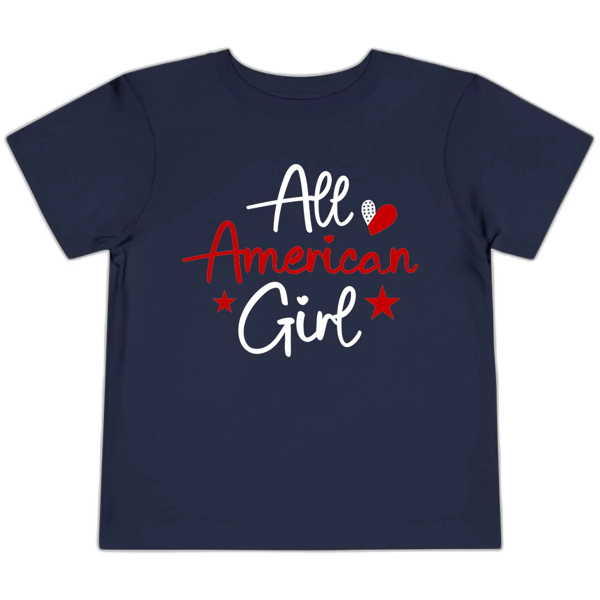 All American Girl Patriotic Heart Stars Toddler T-Shirt in Navy