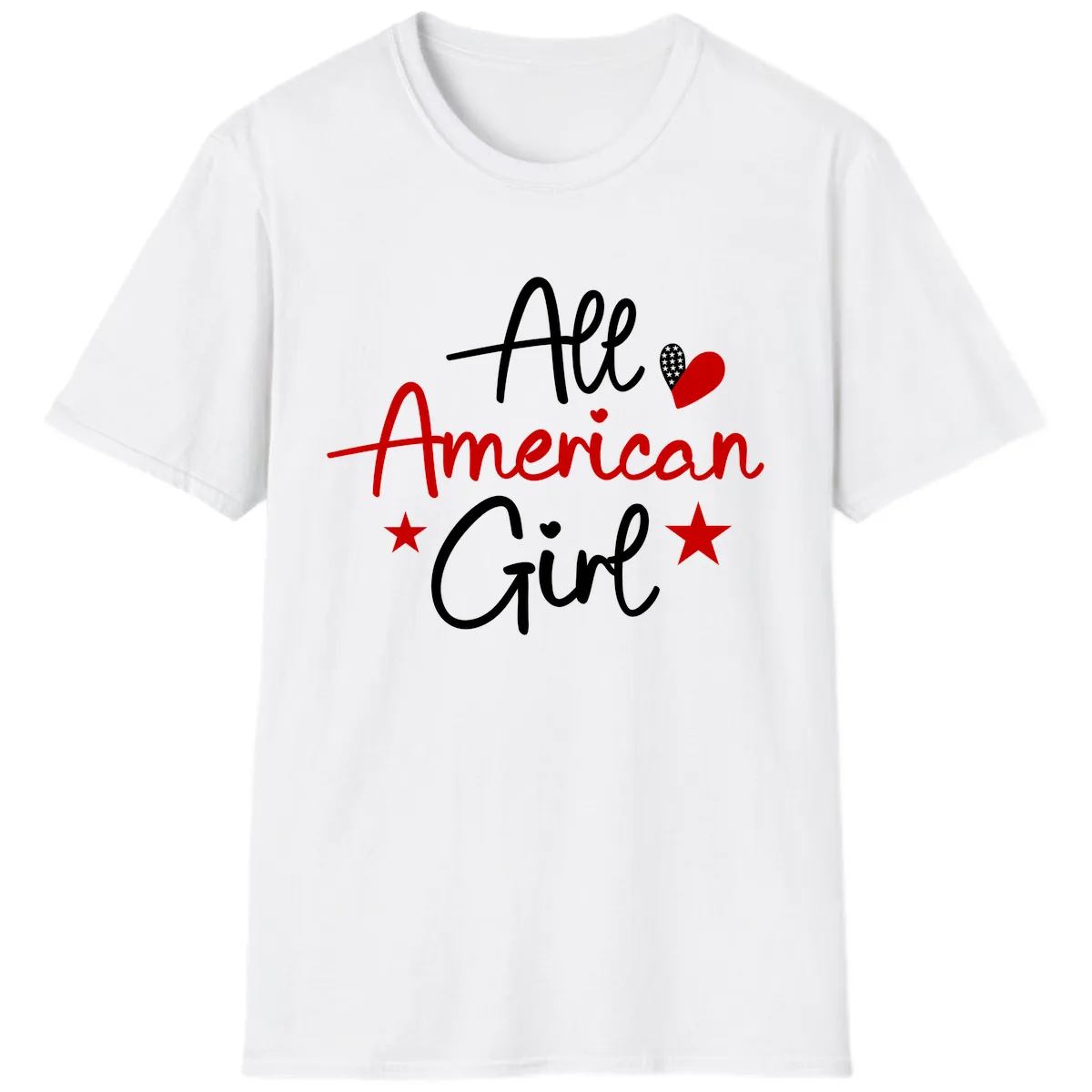 All American Girl Patriotic Heart Stars T-Shirt in White