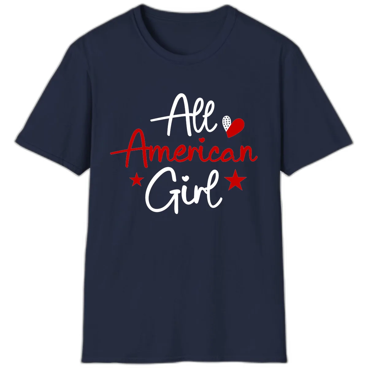 All American Girl Patriotic Heart Stars T-Shirt in Navy