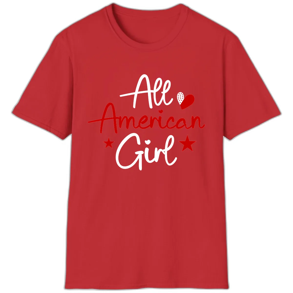 All American Girl Patriotic Heart Stars T-Shirt in Red