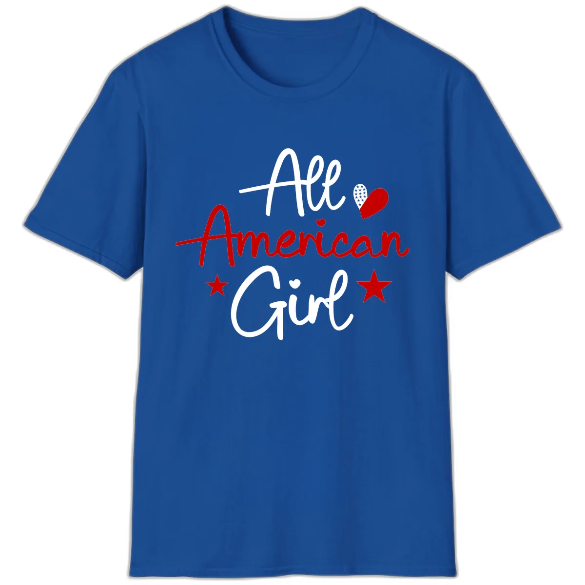 All American Girl Patriotic Heart Stars T-Shirt in Royal