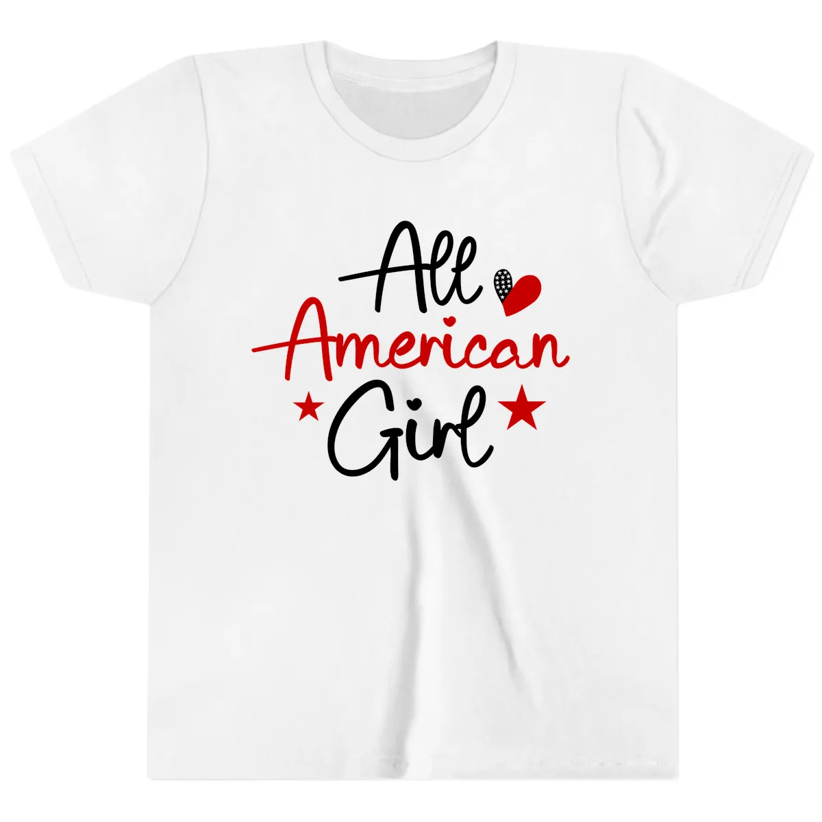 All American Girl Patriotic Heart Stars Youth T-Shirt in White