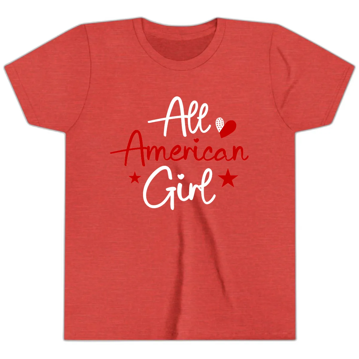 All American Girl Patriotic Heart Stars Youth T-Shirt in Heather Red