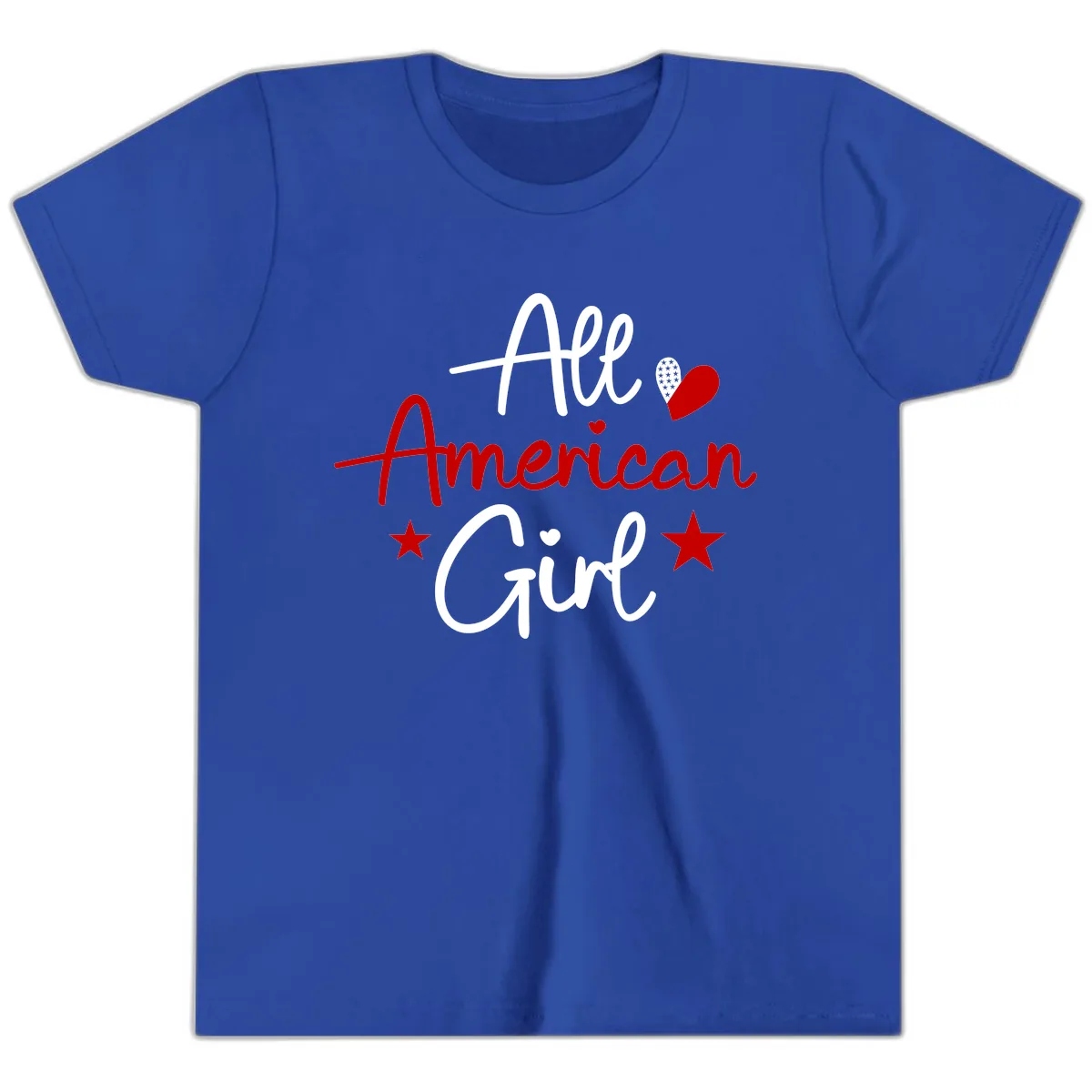 All American Girl Patriotic Heart Stars Youth T-Shirt in True Royal