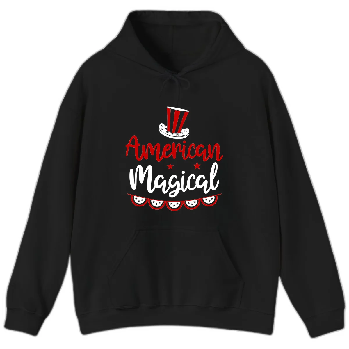 American Magical Patriotic Hat Bunting Hoodie in Black