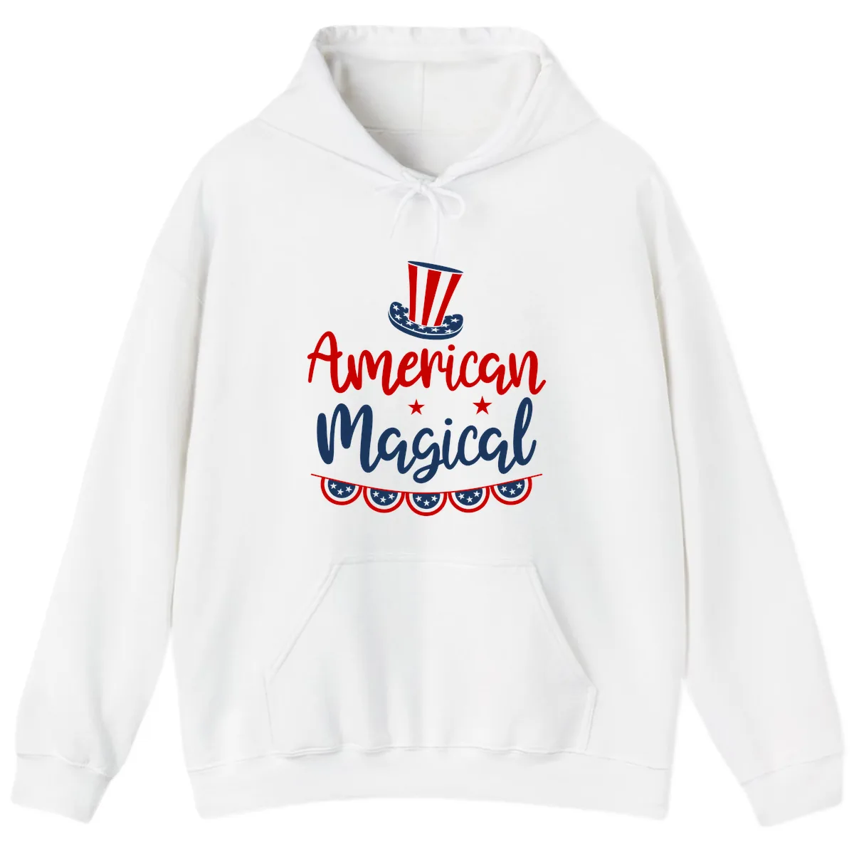 American Magical Patriotic Hat Bunting Hoodie in White