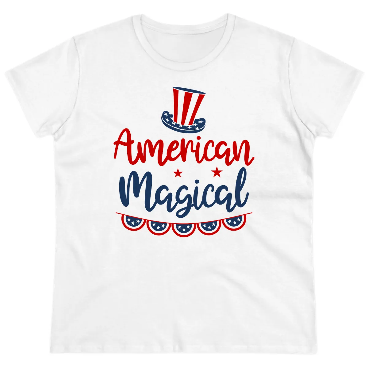American Magical Patriotic Hat Bunting Ladies Tee in White