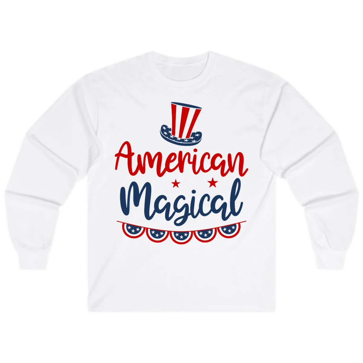American Magical Patriotic Hat Bunting Long Sleeve in White