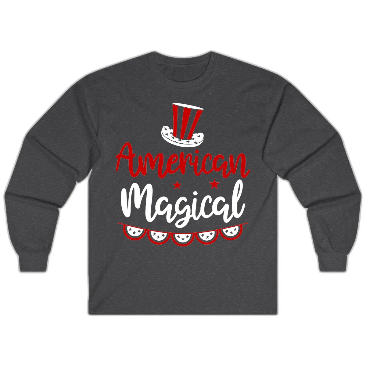 American Magical Patriotic Hat Bunting Long Sleeve in Dark Heather