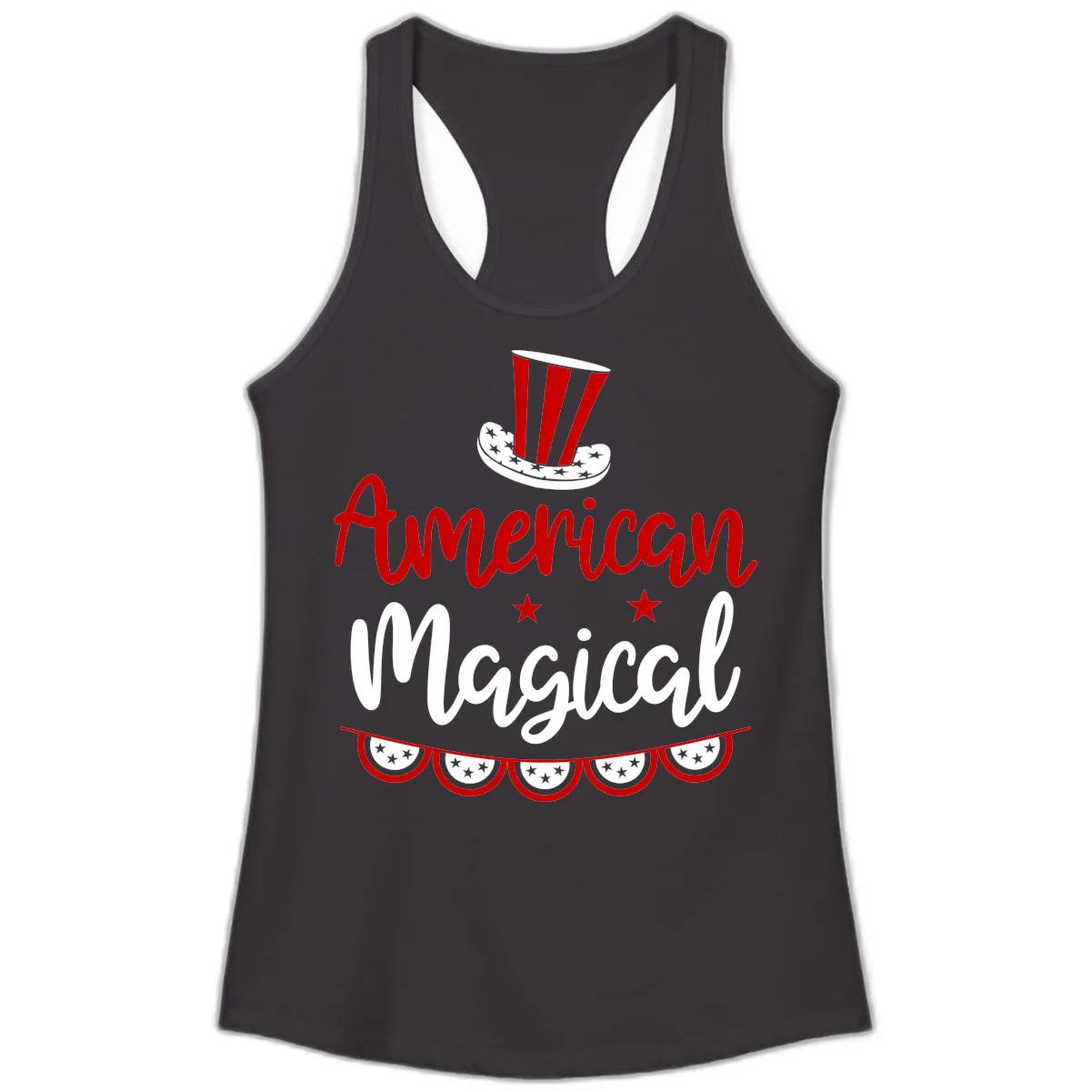 American Magical Patriotic Hat Bunting Ladies Tank in Black