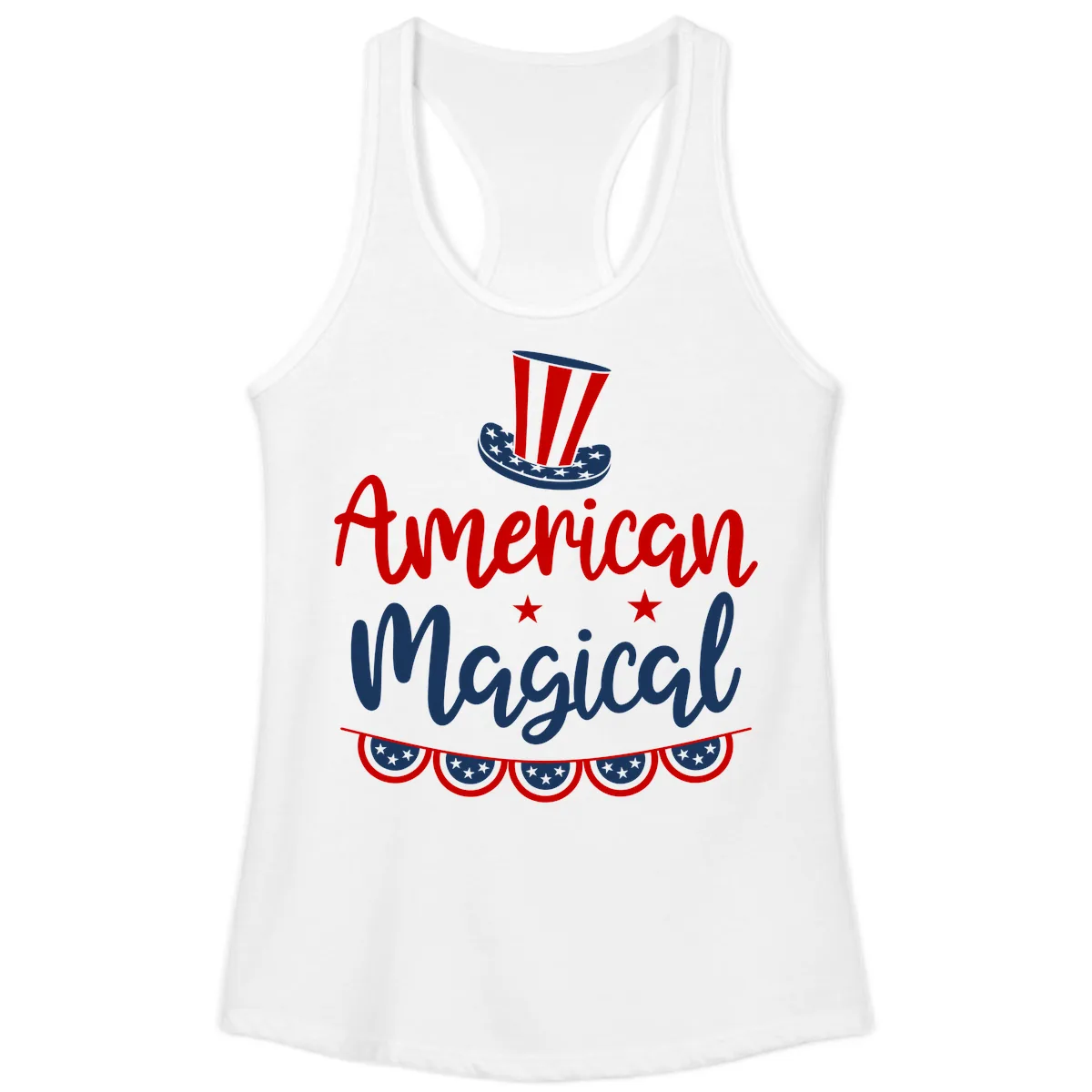 American Magical Patriotic Hat Bunting Ladies Tank in White