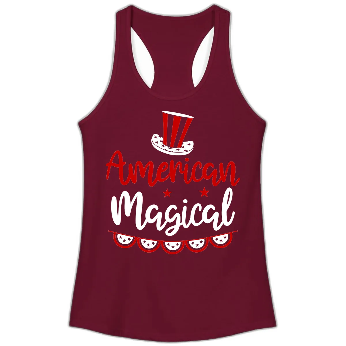American Magical Patriotic Hat Bunting Ladies Tank in Solid Cardinal Red