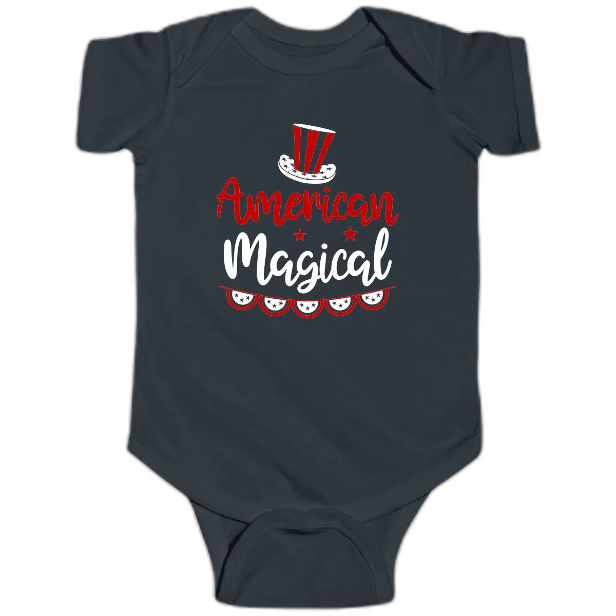 American Magical Patriotic Hat Bunting Baby Onesie in Black