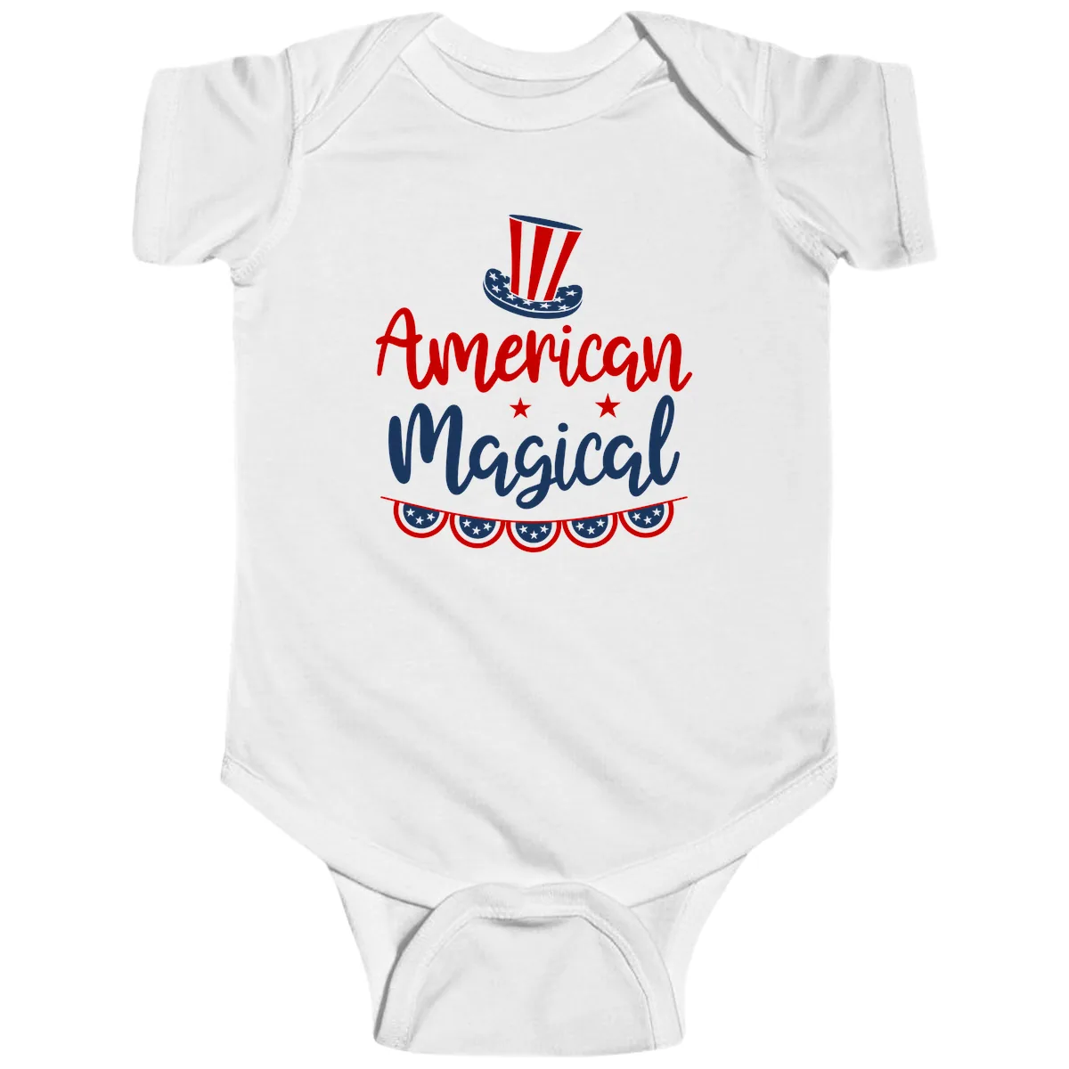 American Magical Patriotic Hat Bunting Baby Onesie in White