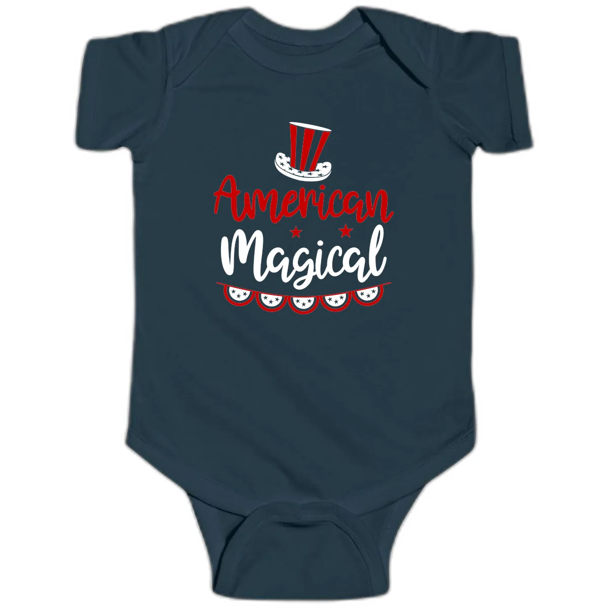 American Magical Patriotic Hat Bunting Baby Onesie in Navy