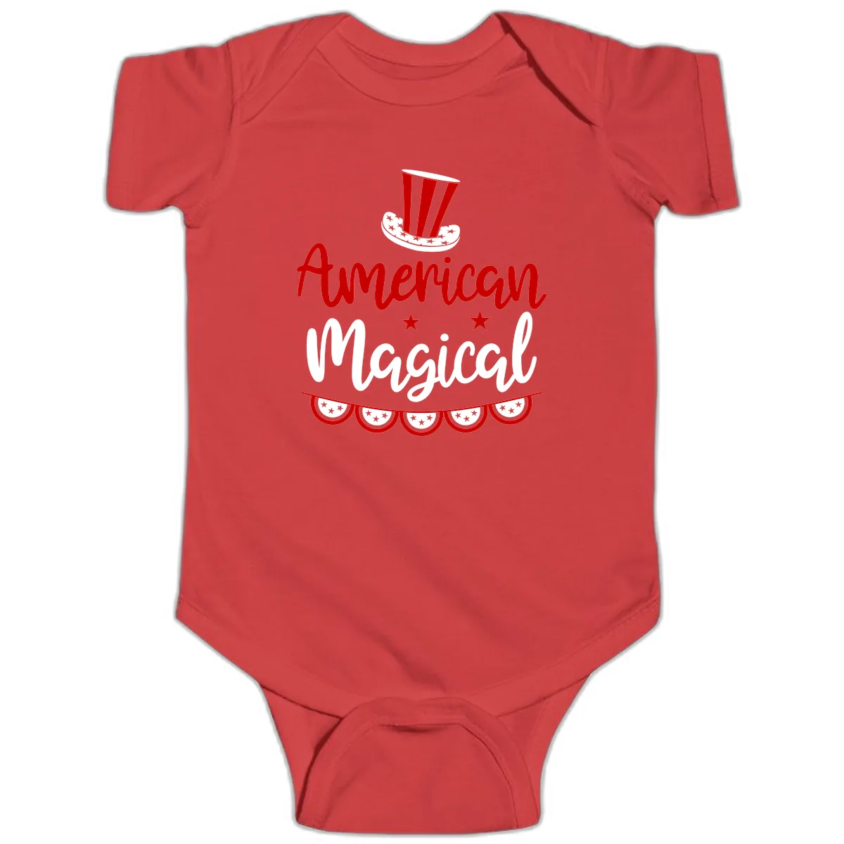American Magical Patriotic Hat Bunting Baby Onesie in Red