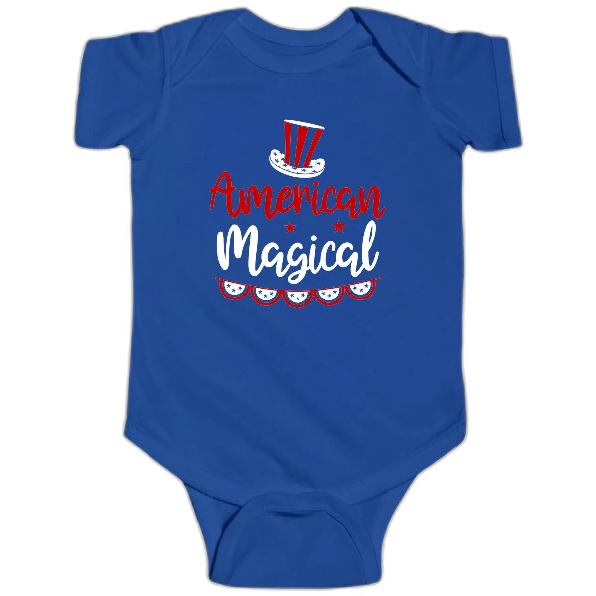 American Magical Patriotic Hat Bunting Baby Onesie in Royal