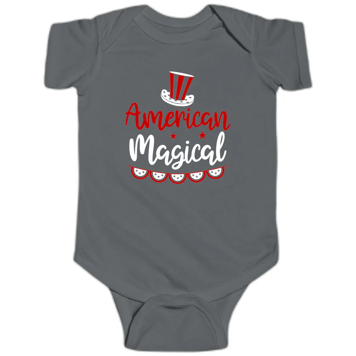 American Magical Patriotic Hat Bunting Baby Onesie in Charcoal