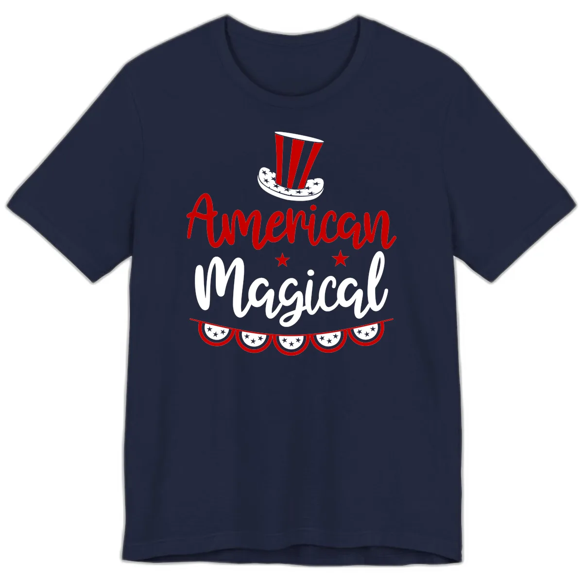 American Magical Patriotic Hat Bunting Premium T-Shirt in Navy