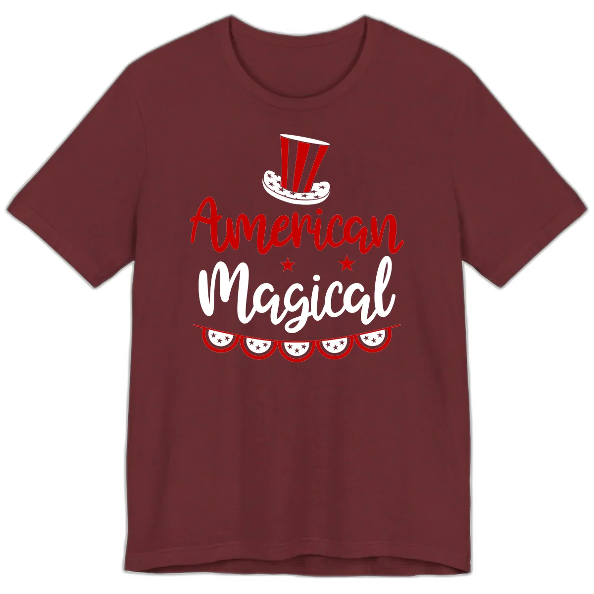 American Magical Patriotic Hat Bunting Premium T-Shirt in Heather Cardinal