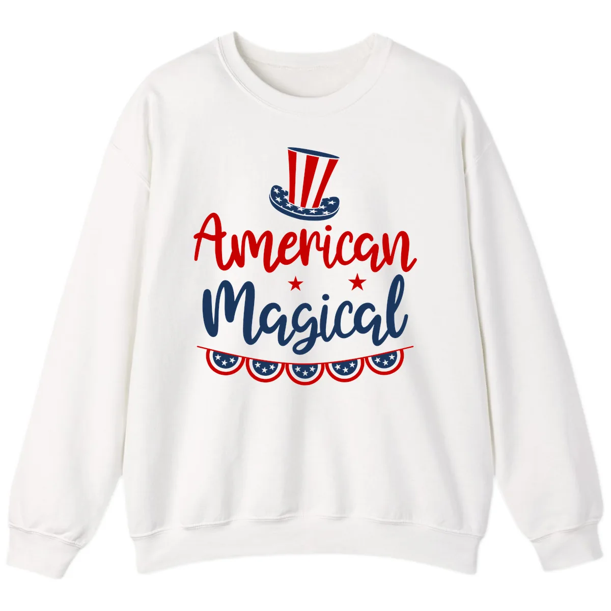 American Magical Patriotic Hat Bunting Sweatshirt in White