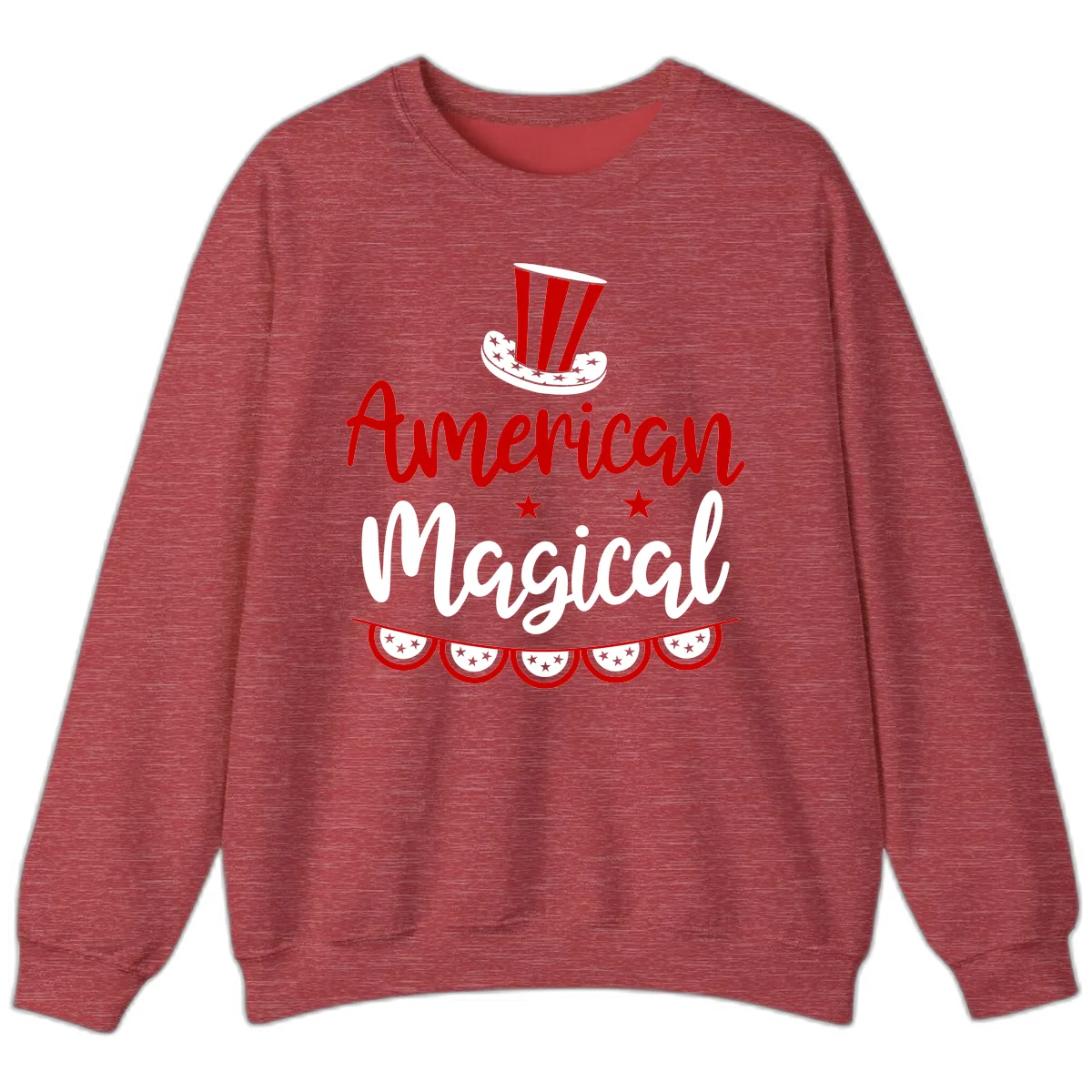 American Magical Patriotic Hat Bunting Sweatshirt in Heather Scarlet Red