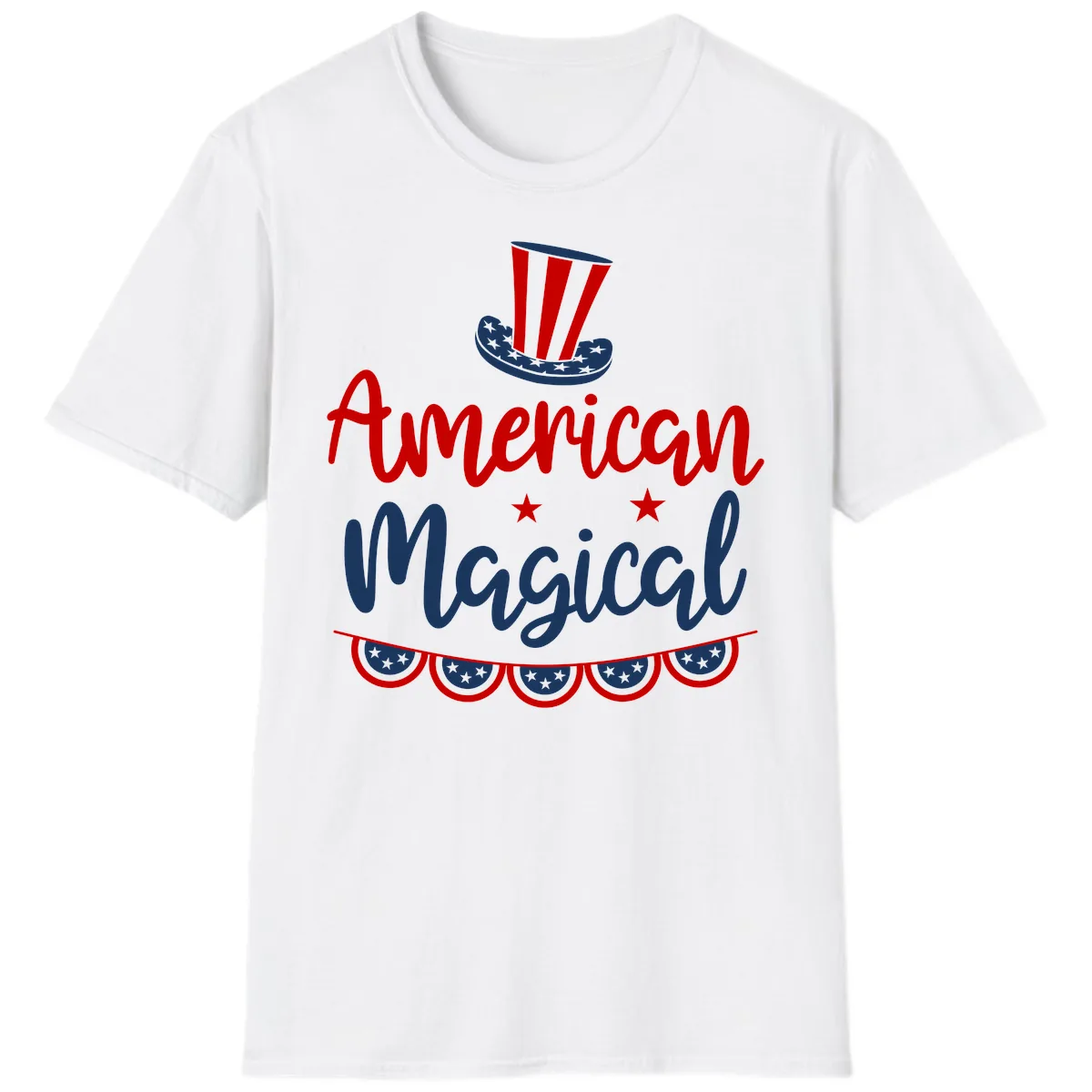 American Magical Patriotic Hat Bunting T-Shirt in White