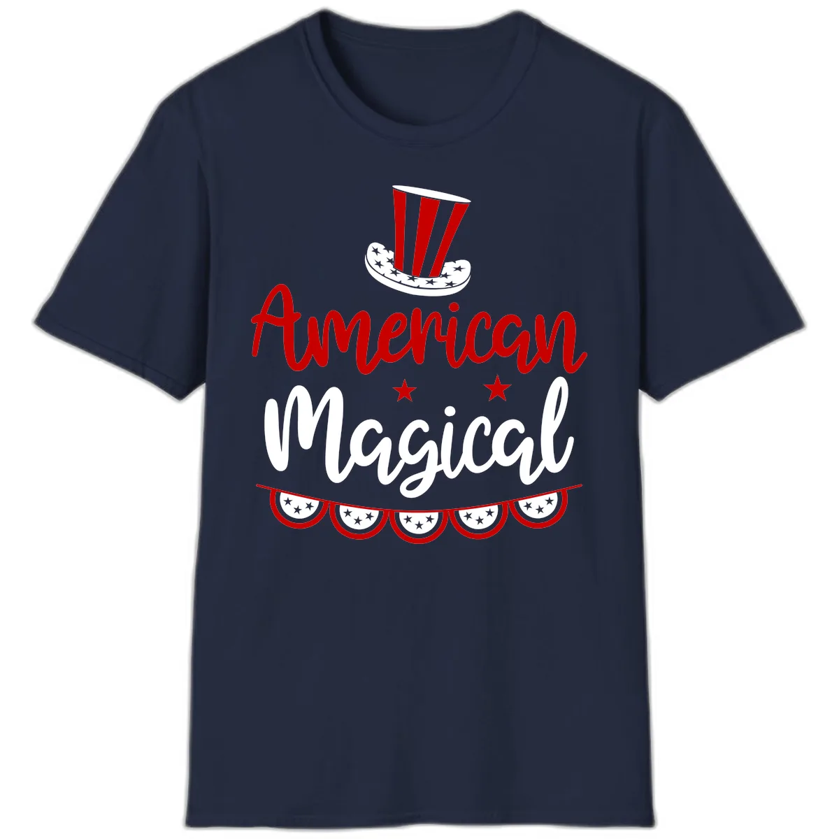 American Magical Patriotic Hat Bunting T-Shirt in Navy