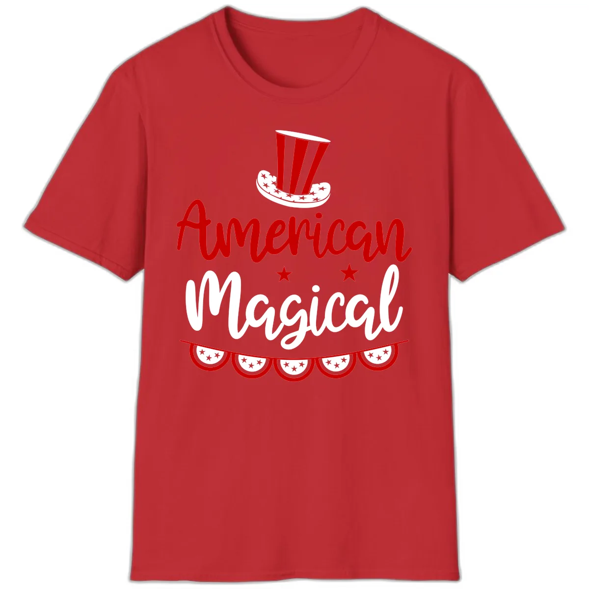 American Magical Patriotic Hat Bunting T-Shirt in Red