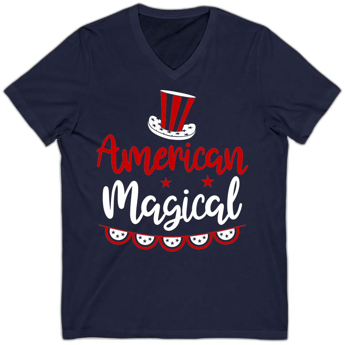 American Magical Patriotic Hat Bunting V-Neck in Navy