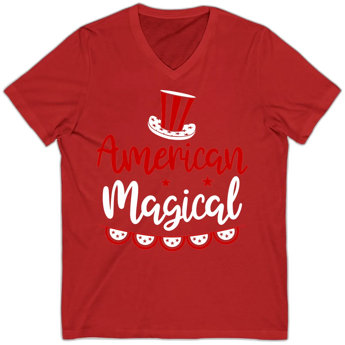 American Magical Patriotic Hat Bunting V-Neck in Red
