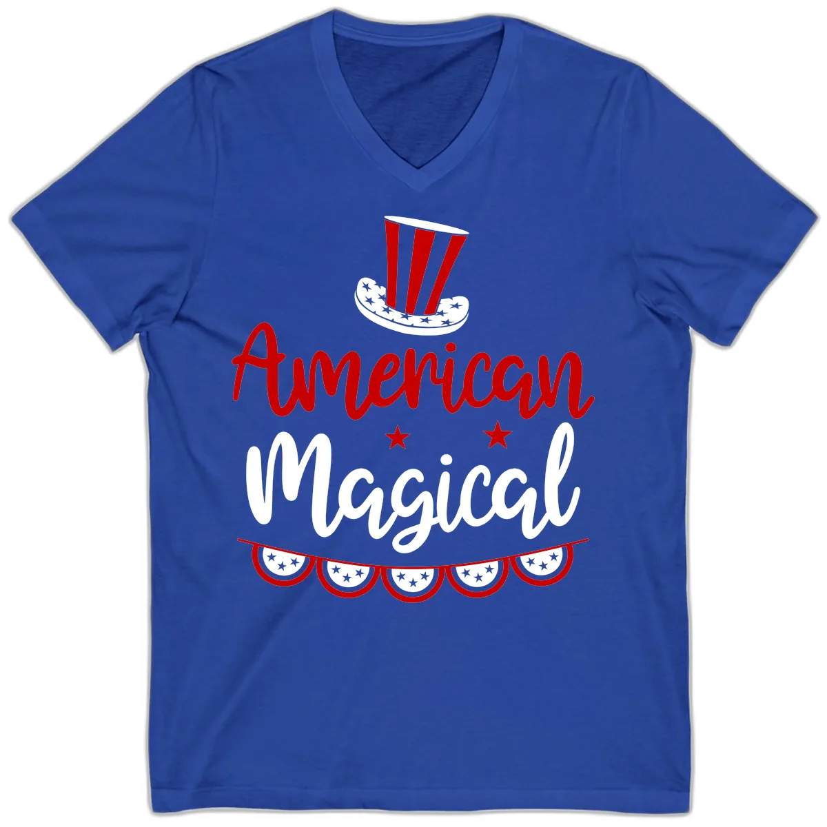 American Magical Patriotic Hat Bunting V-Neck in True Royal