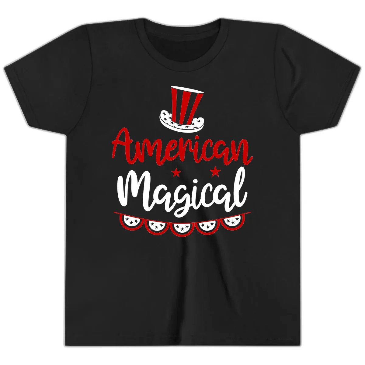 American Magical Patriotic Hat Bunting Youth T-Shirt in Black
