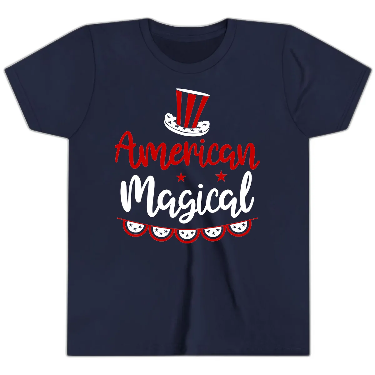 American Magical Patriotic Hat Bunting Youth T-Shirt in Navy