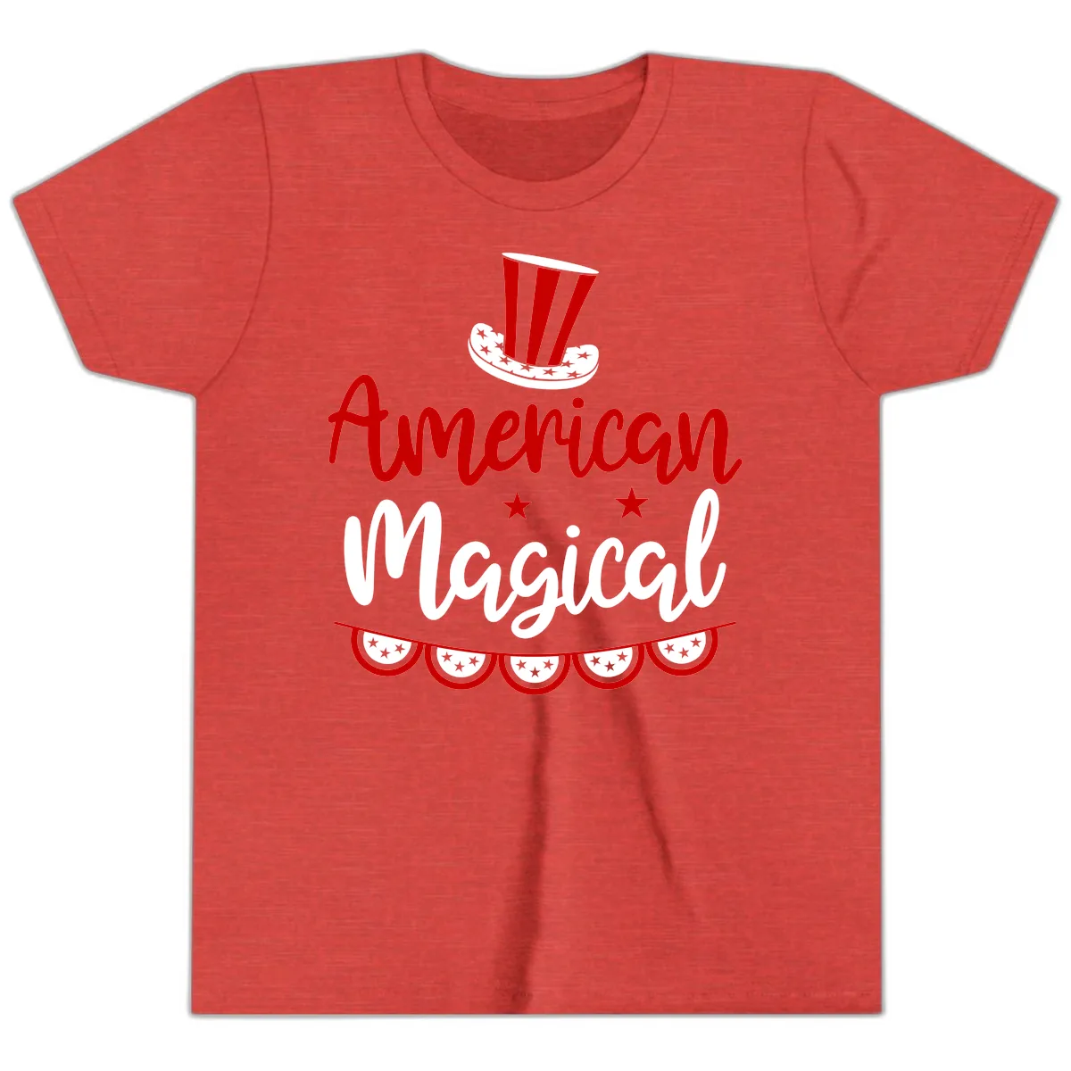 American Magical Patriotic Hat Bunting Youth T-Shirt in Heather Red