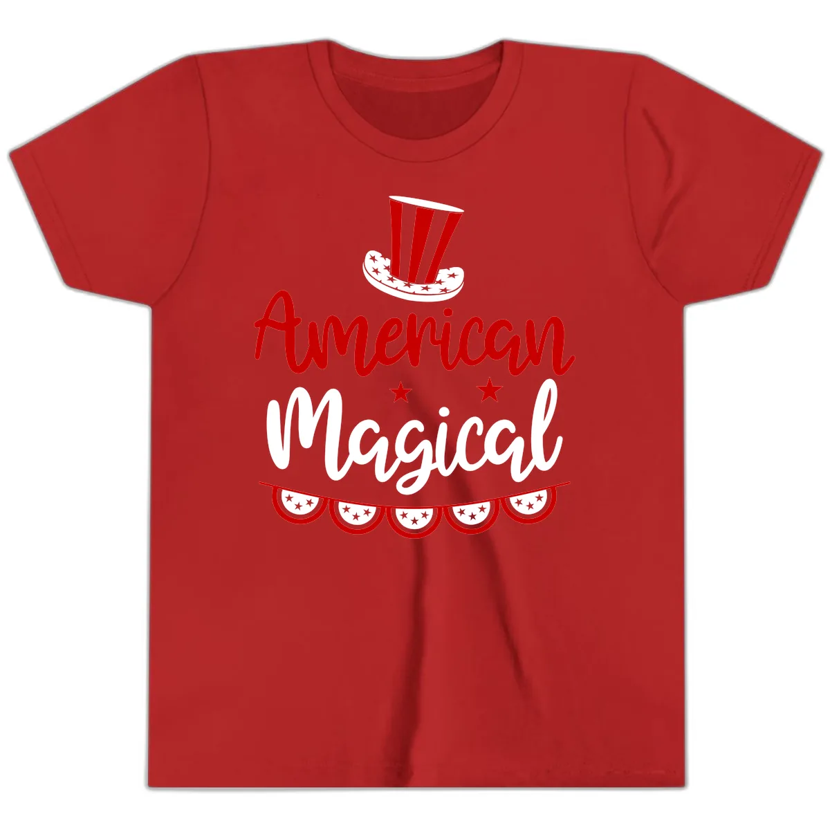 American Magical Patriotic Hat Bunting Youth T-Shirt in Red