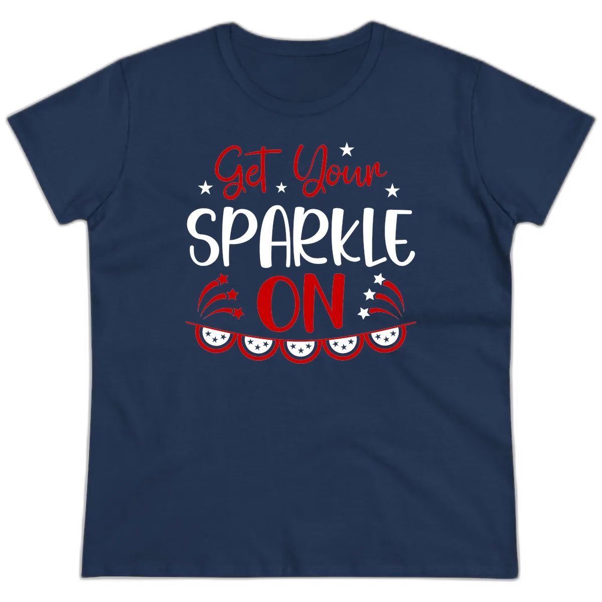 Get Your Sparkle On Patriotic Design Ladies Tee in Navy