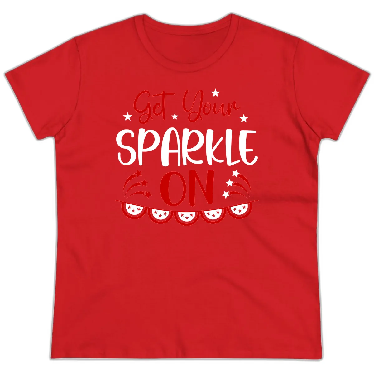 Get Your Sparkle On Patriotic Design Ladies Tee in Red