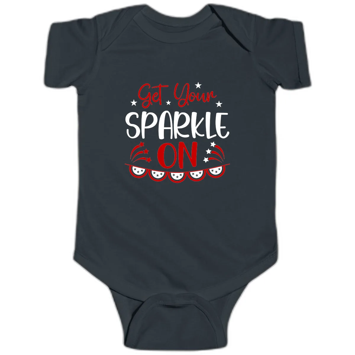 Get Your Sparkle On Patriotic Design Baby Onesie in Black