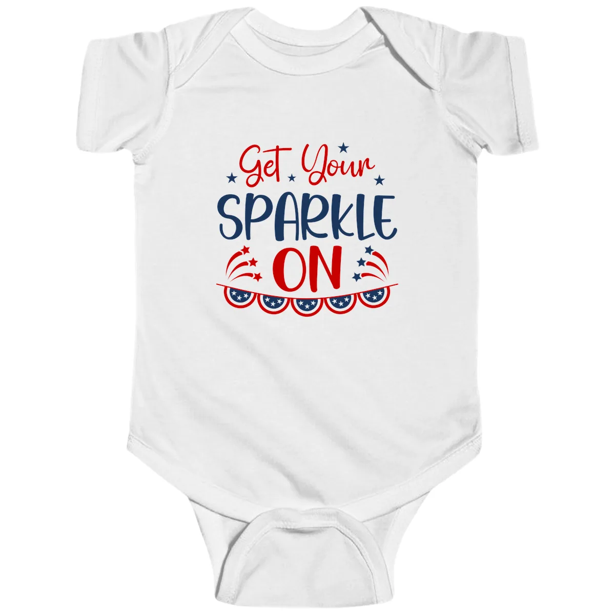 Get Your Sparkle On Patriotic Design Baby Onesie in White