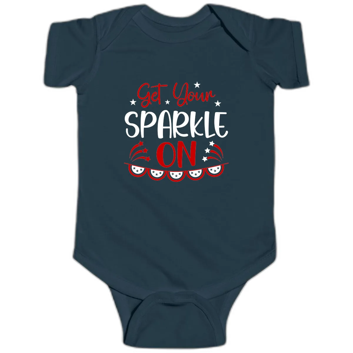 Get Your Sparkle On Patriotic Design Baby Onesie in Navy