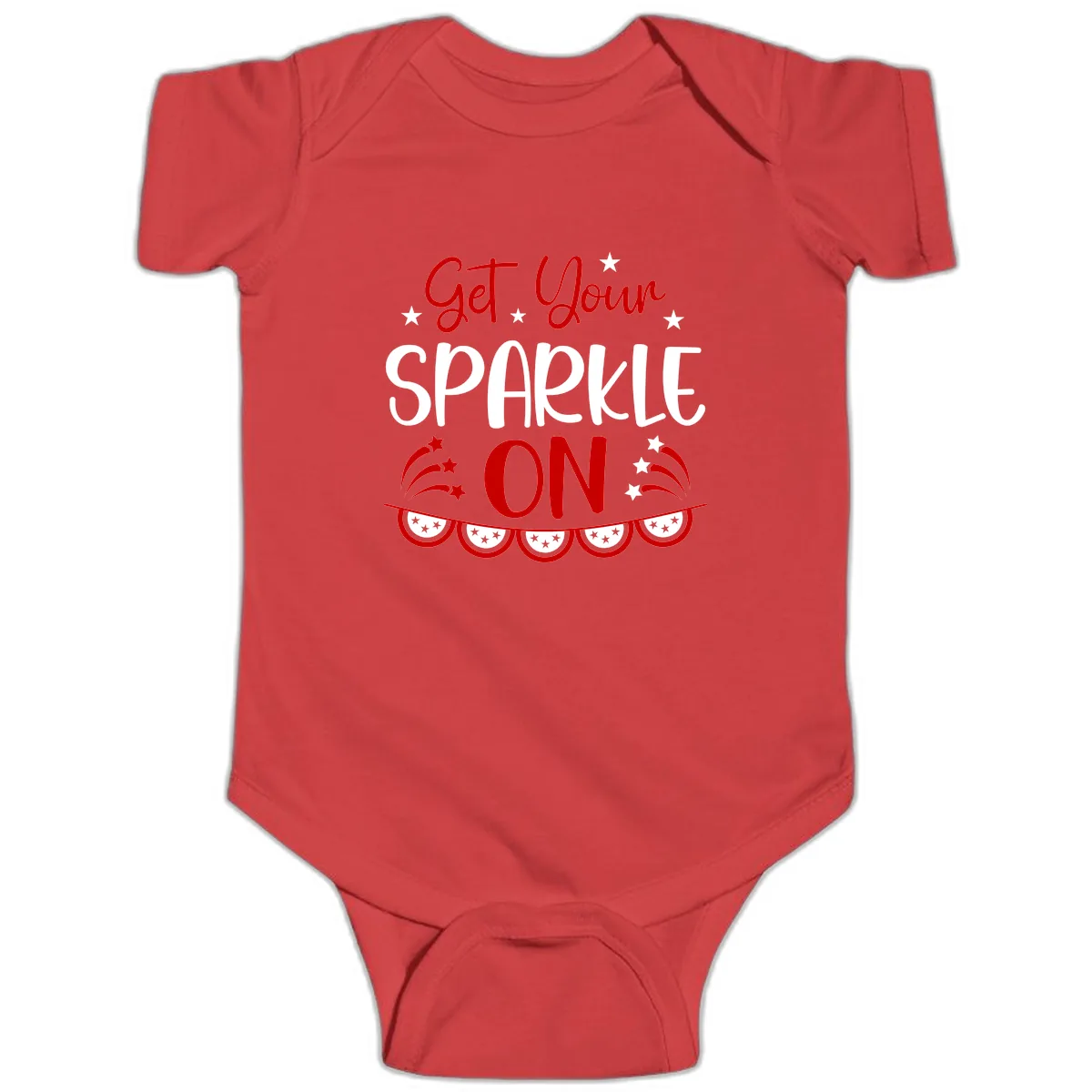 Get Your Sparkle On Patriotic Design Baby Onesie in Red