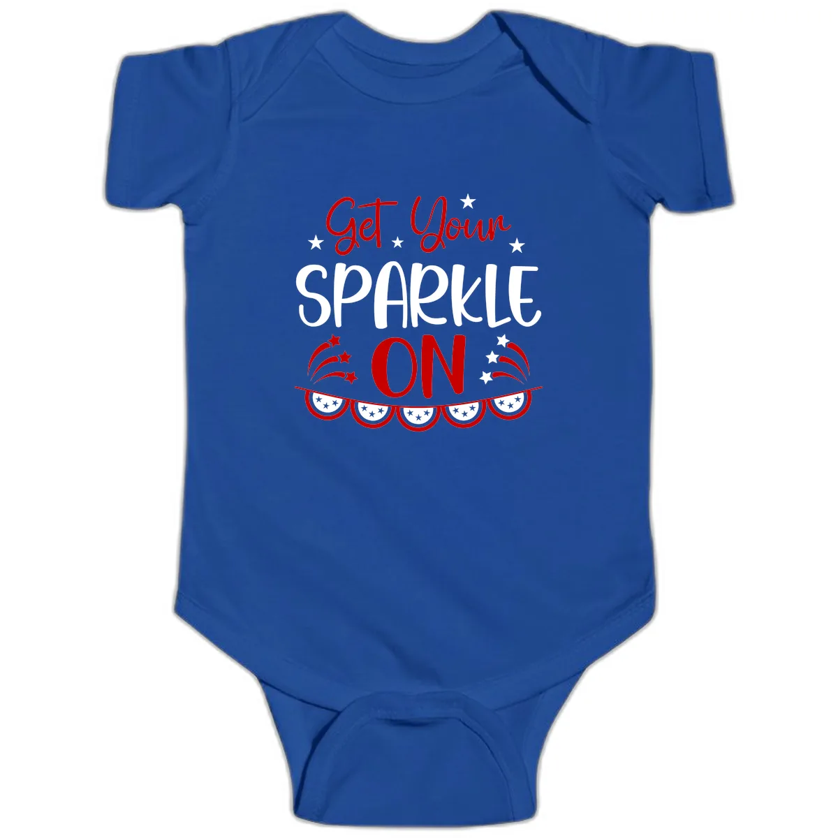 Get Your Sparkle On Patriotic Design Baby Onesie in Royal