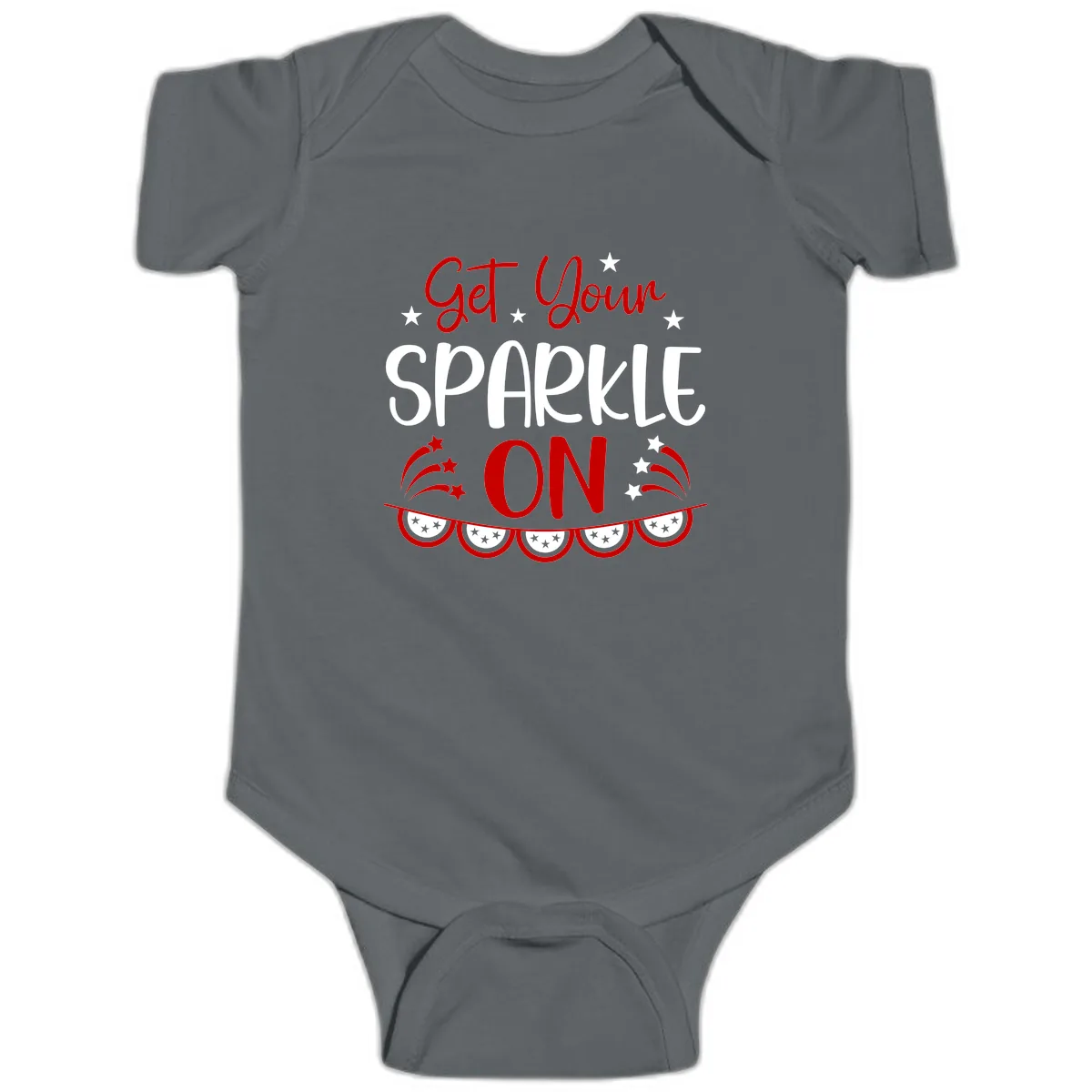 Get Your Sparkle On Patriotic Design Baby Onesie in Charcoal