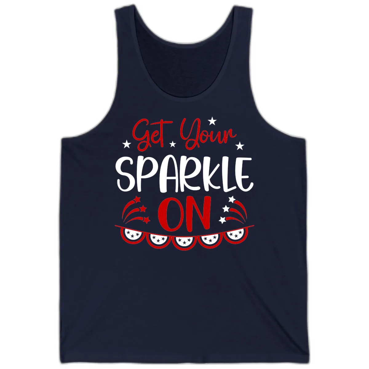 Get Your Sparkle On Patriotic Design Tank in Navy