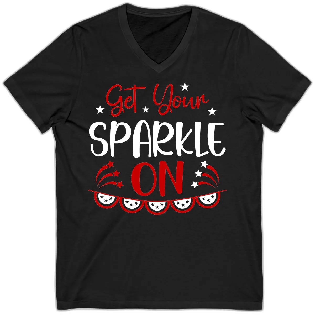 Get Your Sparkle On Patriotic Design V-Neck in Black